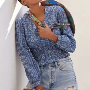 ANTHROPOLOGIE Forever That Girl Embroidered Smocked Boho Blouse XS